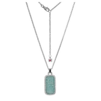 Allure Amazonite and CZ Rectangular Drop Pendant Necklace with 28" Rolo Chain