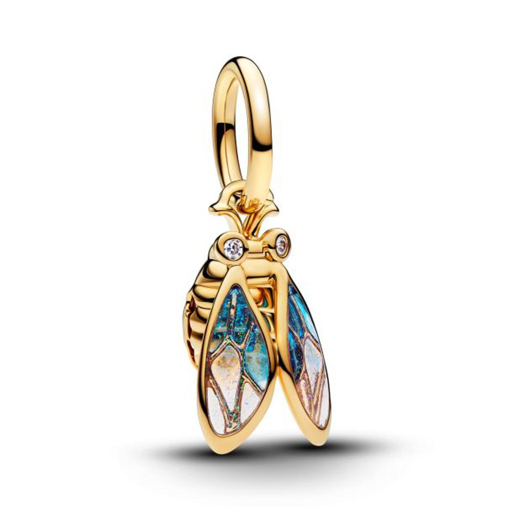 Pandora Gold Plated Cicada Dangle CZ & Blue/Purple Resin