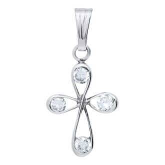 Children's Cross Necklace with Cubic Zirconia in Sterling Silver