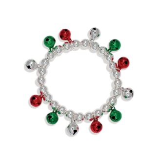 Silver Bead Stretch Bracelet with Jingle Bells