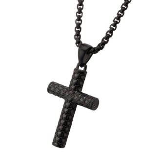 Inox Black Matte Stainless Steel Scale Cross Drop Pendant with 22" Box Chain