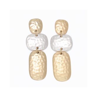 Hammered Teardrop Earrings in Two-Tone Finish