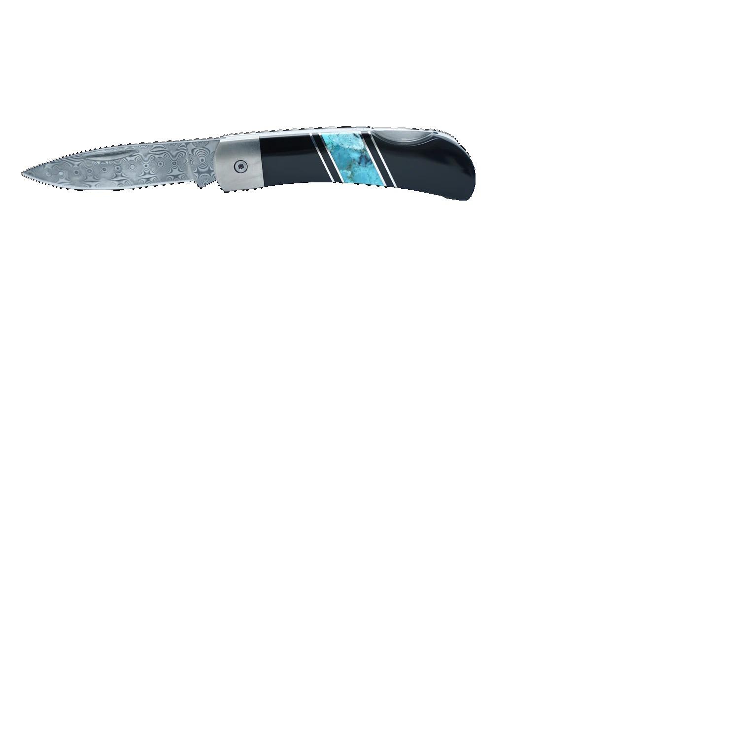 Woolly Mammoth Inlay Pocket Knife with Black Amber & Turquoise