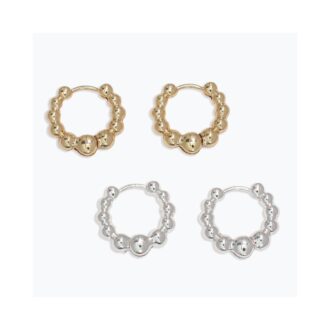 Silver Beaded Huggie Hoop Earrings for Everyday Elegance