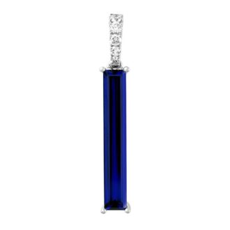 Lab Grown Blue Sapphire & Diamond Necklace 14k White Gold