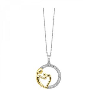 Mother & Child Diamond Heart Pendant in 10k Two-Tone Gold