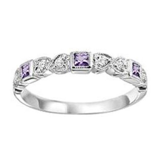 Triple Stack Ring with Alexandrite and .10ctw Round Diamonds in 10k White Gold