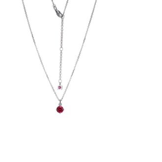 Sterling Silver Ruby Birthstone Necklace w/ Lab Diamond