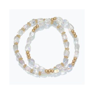 Gold Bead Stretch Bracelet with Faceted Crystals