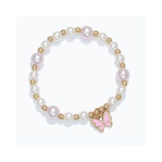 Pink Enamel Butterfly Pearl Pendant