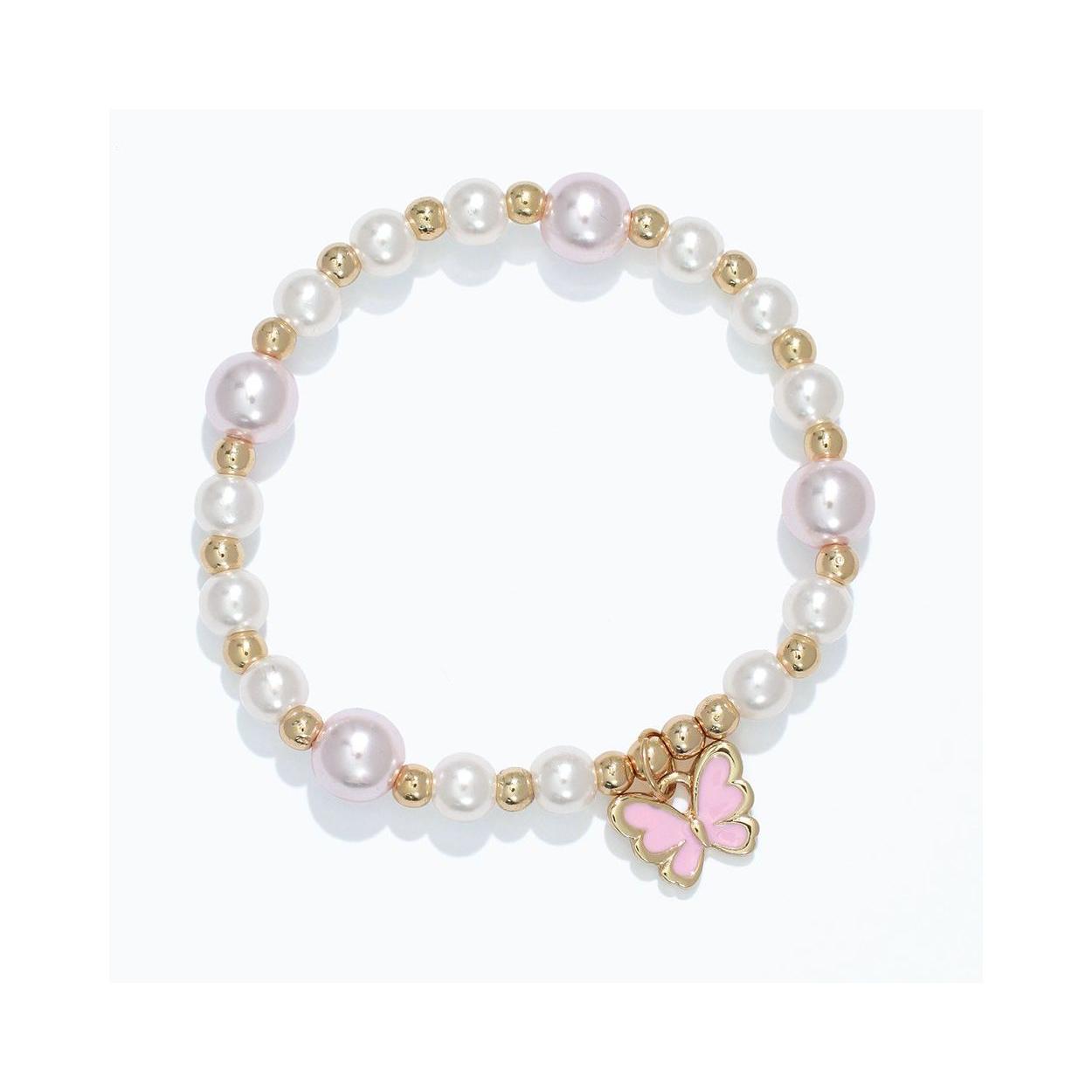 Pink Enamel Butterfly Pearl Pendant