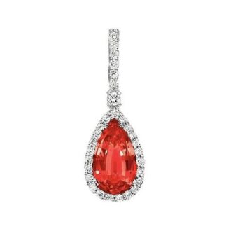 Pear Lab-Grown Ruby Halo Pendant w/ Chain, .37ctw, 14k WG