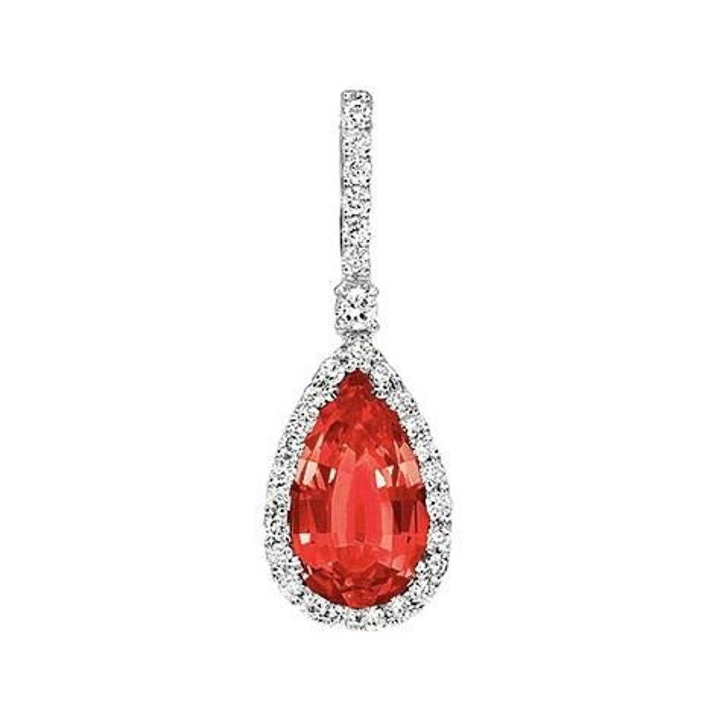Pear Lab-Grown Ruby Halo Pendant w/ Chain, .37ctw, 14k WG