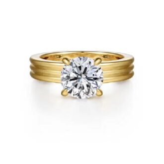 Semi Mounting Engagement Ring in 14k Yellow Gold for 2ct Round Center Diamond