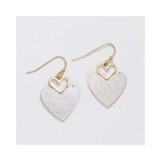 Two-Tone Brushed Heart Dangle Earrings