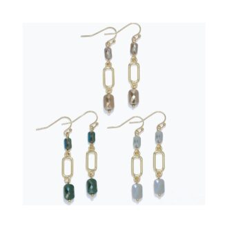 Gold Link Earrings with Assorted Faceted Bead Dangles