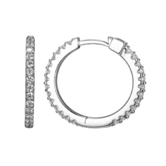 Rhodium-Plated Sterling Silver Stardust CZ 20mm Hoops