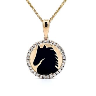18K Gold Onyx Stallion Medallion with .25ctw Diamonds