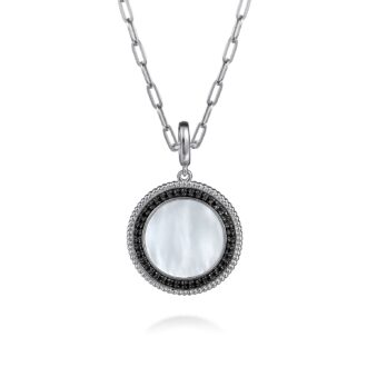 Bujukan Medallion Pendant in Silver with White Opal & Black Spinel