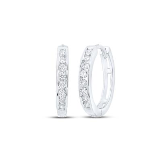 Channel Set Huggie Hoop Earrings with 1/4ctw Round Diamonds in 10k White Gold