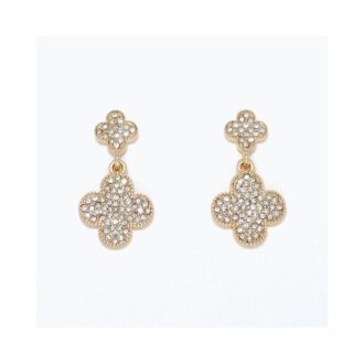 Charming Double Crystal Clover Dangle Earrings in Yellow
