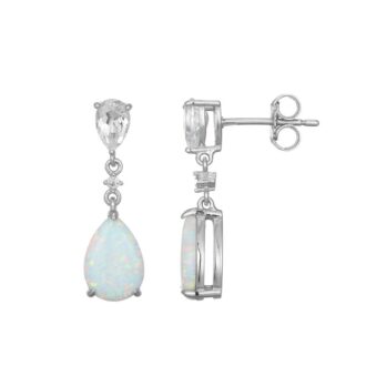 Sterling Silver Pear Opal & White Topaz Dangle Earrings