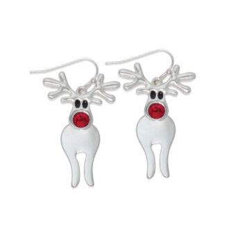 Silver Rudolph Red-Nose Reindeer Dangle Earrings