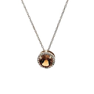 Halo Pendant Necklace with .08ctw Round Citrine in 14k Yellow Gold