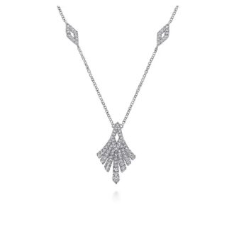Gabriel & Co Kaslique Pave Fan Drop Necklace with .51ctw Diamonds in 14k White Gold