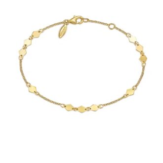 14k Yellow Gold Rhombus Station Bracelet 7" Long