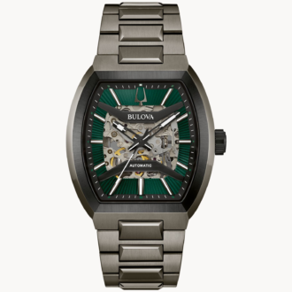 Bulova Men's Gunmetal Gray Dress Watch with Green Pattern Dial