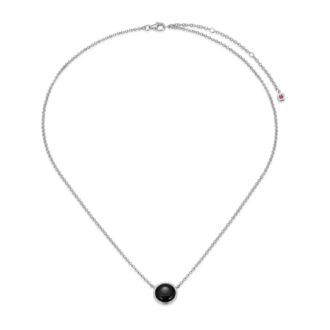 Stylish "Lustre" Black Agate Drop Pendant Necklace in Sterling Silver, 17" + 3" extender.