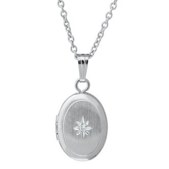 Satin Oval Locket Pendant in Sterling Silver with 15" Chain