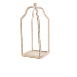 Tall Mango Wood Lantern with Beaded Edge Design for Elegant Lighting