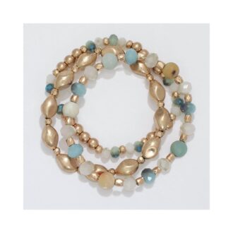 Stylish Amazonite Stretch Bracelet with Matte Gold Beads