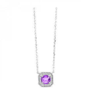 Halo Drop Necklace with .06ctw Round Diamonds in 10k White Gold