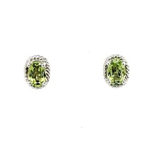 Lab-Created Oval Peridot Earrings in Sterling Silver