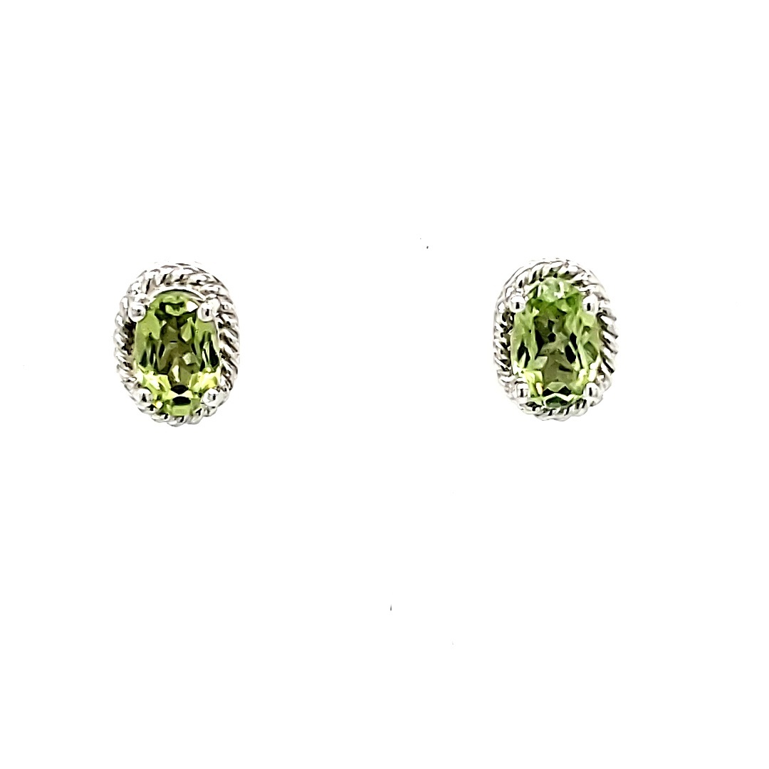 Lab-Created Oval Peridot Earrings in Sterling Silver