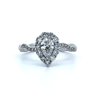 Scalloped Halo Twist Band Engagement Ring with .90ctw Lab-Grown Diamonds in 14k White Gold