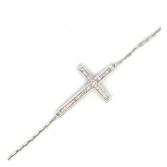 East/West Cross Bracelet with .12ctw Round Diamonds in Sterling Silver