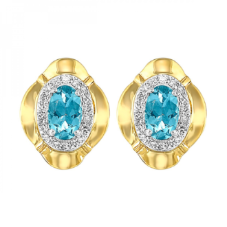 Halo Stud Earrings with .10ctw Oval Blue Topaz in 10k Yellow Gold
