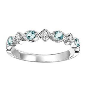 Stackable Ring with Blue Topaz and .06ctw Round Diamonds in 10k White Gold
