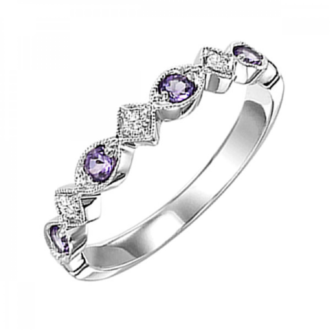 Stackable Lab-Created Amethyst and Diamond Ring in 10k White Gold