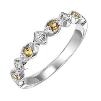 Stackable Ring with Citrine and .05ctw Round Diamonds in 10k White Gold