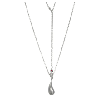 Double Teardrop Pendant Necklace with CZ Accents in Sterling Silver