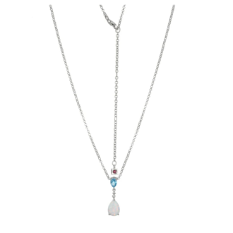 Sterling Silver Drop Pendant with Pear Cut Opal and Swiss Blue Topaz