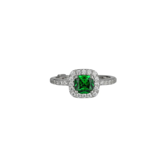 Radiance Halo Fashion Ring with Cushion Cut Green/Color CZ in Sterling Silver Size 8