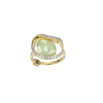 Elle "Treasure" Ring with Amazonite and Crystal in Yellow Gold & Silver
