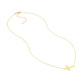 East to West Cross Necklace, 18" Length in 14k Gold-Plate