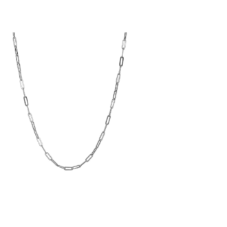 Elle Paperclip Necklace in Rhodium Plated Sterling Silver, 36" Length